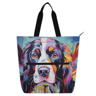 Imagem de Bolsa feminina Springer Spaniel para pintura de cachorro, bolsa de trabalho de lona, praia, livro com zíper, bolsas mensageiro, presentes para amantes de livros
