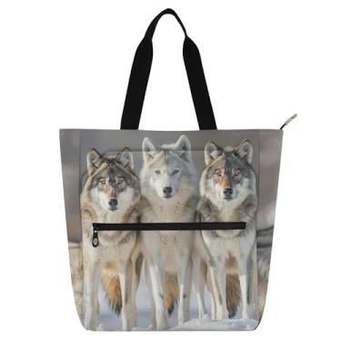 Imagem de GAIGEO Wolves Bolsas femininas para trabalho, lona, faculdade, escola, bolsas infantis fofas com compartimentos