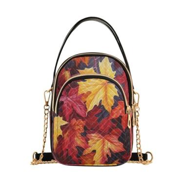 Imagem de GAIGEO Bolsa transversal pequena floral laranja flores e rosas com alça, bolsas transversais femininas, bolsas transversais, Folhas de bordo de outono - 3, One Size