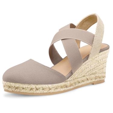 Imagem de mysoft Sandálias Femininas De Salto Fechado Com Tira Elástica Cruzada No Tornozelo E Plataforma, Alpargatas E Salto Alto