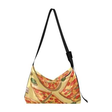 Imagem de Bolsa tiracolo de couro com pintura abstrata dourada e preta branca, bolsas Hobo grandes para mulheres, Fatias de pizza em amarelo - 3, One Size