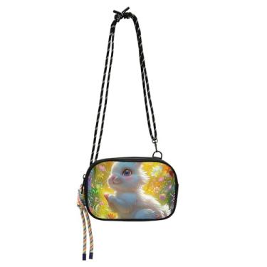 Imagem de TSENQUE Coelho branco flores pequenas bolsas transversais para mulheres bolsa carteira celular bolsa de viagem todos os dias bolsas de ombro