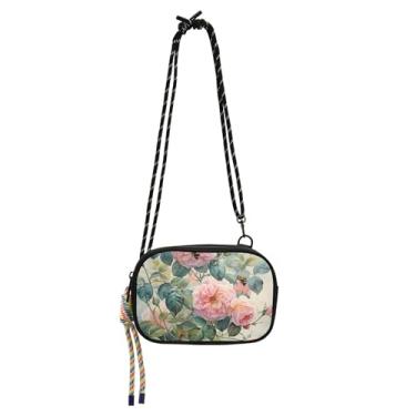 Imagem de Bolsa feminina pequena bolsa transversal para celular com alça na moda bolsas de ombro rosas flores pintura