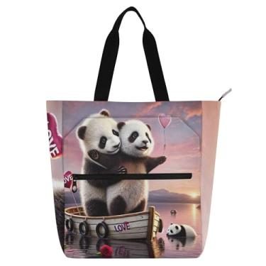 Imagem de Titanic Panda Romântico Amor Livro Sacola para Mulheres Crianças com Zíper Bonito Estampa Animal Lona Trabalho Escolar Presente