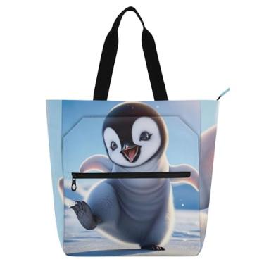 Imagem de Linda bolsa de trabalho de animal pinguim para mulheres, bolsa escolar de lona, bolsa de tecido, para amantes de livros, presentes