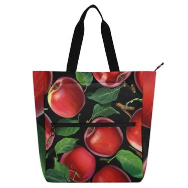 Imagem de Sacolas femininas de folhas verdes de frutas vermelhas para trabalho de lona com zíper bolsa de praia para uso diário, presente para amantes de livros