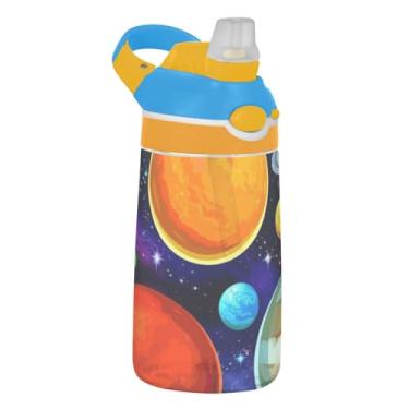 Imagem de Garrafa de água infantil colorida com canudo 473 ml Tritan 473 ml Garrafa de água de plástico portátil à prova de vazamento, reutilizável, alça de transporte