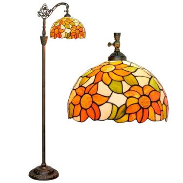 Imagem de Luminária de chão estilo Tiffany com vitral em arco, 30x45x160 cm, haste flexível ajustável, luminária de canto para leitura, decoração para quarto e sala de estar, girassol.