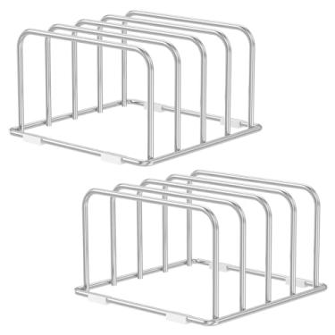 Imagem de 2 peças de suporte de tábua de corte para bancada, aço inoxidável, suporte compacto com 4 compartimentos, organizador de folhas de biscoito de metal para bancada, armário e escritório