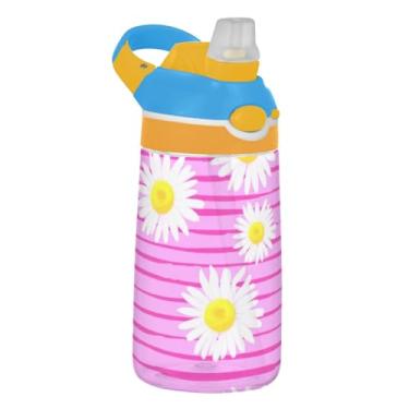 Imagem de Margaridas brancas rosa horizontal garrafa de água infantil com canudo 473 ml 473 ml garrafa de água de plástico Tritan portátil à prova de vazamento para crianças, reutilizável, alça de transporte