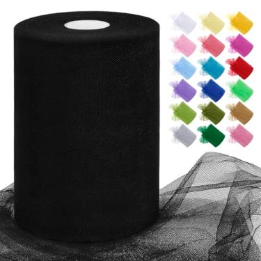 Imagem de JeogYong Rolos de tecido de tule preto 15 cm por 100 metros tecido de malha de poliéster fita de tule para saias tutu, embrulho de presente, decoração de aniversário/festa/casamento, artesanato faça