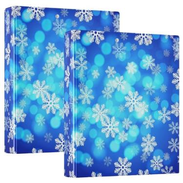 Imagem de Pastas personalizadas de flocos de neve de Natal azuis, 3 polegadas, 3 anéis, 200 folhas, fichário de receitas com anel redondo, 31,5 x 27 x 6 cm, pacote com 2