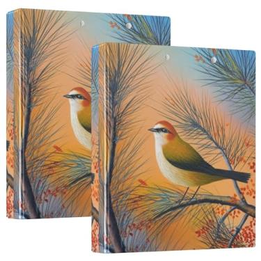 Imagem de Fichário de três anéis laranja com ramo de pinheiro de pássaro, 200 folhas, fichário de escritório, 31,5 x 27 x 6 cm, pacote com 2