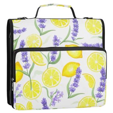 Imagem de Fichário organizador de fichários de 3 anéis roxo lavanda amarelo limão 3 polegadas resistente com alça de ombro para carteira de impressão escolar e suporte de pasta de anel