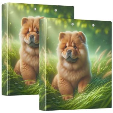 Imagem de Fichário de cachorro fofo Chow Chow Dog de 3 cm com 3 anéis para guardar 200 folhas, fichário de anel redondo fofo, 31,5 x 27 x 6 cm, pacote com 2