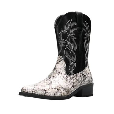 Imagem de Gnvkxeu Python Manning Bota masculina cowboy clássica bico fino Western Pull Up Snakeskin bordado cano médio botas, Caqui, 45