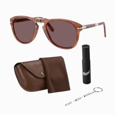 Imagem de Persol STEVE MCQUEEN PO0714SM Óculos de sol dobráveis em forma de aviador com kit oficial de óculos, Armação Terra Di Siena | Lente violeta