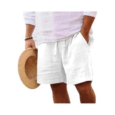 Imagem de Bermuda Masculina Leve De Algodão E Linho Cor Sólida Para Praia E Corr