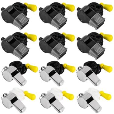 Imagem de MISUYACO Pacote com 12 apitos esportivos com cordão para treinadores, árbitros e oficiais, som nítido alto (6 prata + 6 preto)