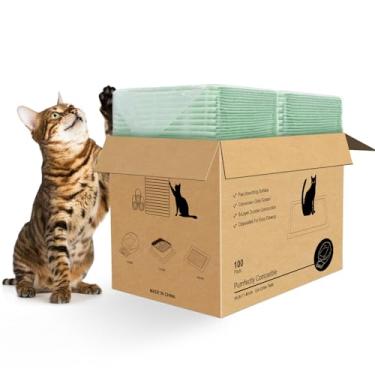 Imagem de Almofadas para caixa de areia para gatos, 100 peças, compatíveis com o sistema de areia Tidy Cats Breeze, almofadas de xixi sem cheiro, espessas e superabsorventes, 43 x 29 cm