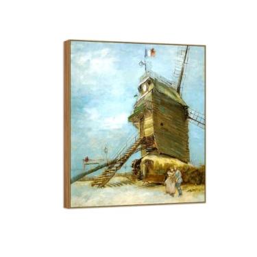 Imagem de Vincent van Gogh Famosa pintura em tela de arte de parede pronta para pendurar Moulin de la Galette. Imagem em moldura de madeira para decoração de sala de estar 70 x 85 cm 27 x 33 pol