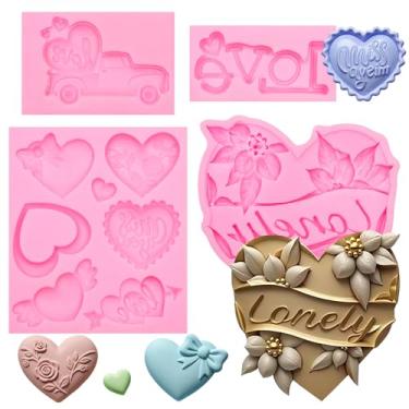 Imagem de Molde de silicone para conversação de coração, 4 peças, moldes de fondant de carro para decoração de bolo de chocolate, topo de cupcake de doces, bolo, argila de polímero, artesanato, resina epóxi