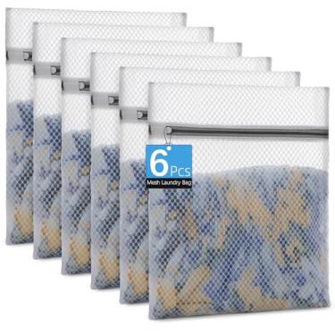 Imagem de Pacote com 12 sacos de lavanderia de malha favo de mel para delicados - Sacos de lavagem médios de 30 x 40 cm para sutiãs, lingerie, meias, roupas de bebê - Proteção suave contra lavagem com fecho de