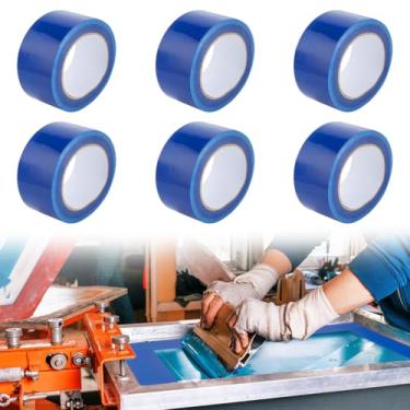 Imagem de DELORIGIN Fita bloqueadora de impressão de tela de 6 rolos 5 cm x 36 m de produção gráfica, fita bloqueadora azul, à prova d'água, para suprimentos de serigrafia, máscara de moldura de serigrafia