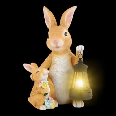 Imagem de Estátuas Solares para Jardim | Decoração de Coelhinho da Páscoa em Resina Impermeável - Decoracao De Jardim Com Iluminacao Solar Externa - Para Relvado Patio Caminho Presente Para Mulheres Mae