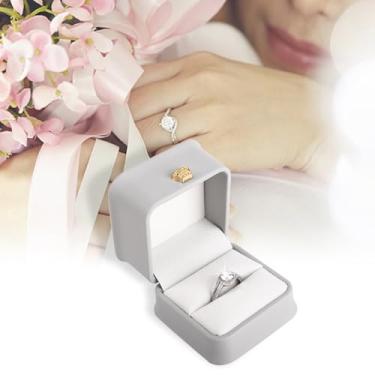 Imagem de 2 peças de caixa de anel de couro PU para casal, caixa de presente de joias, brincos de anel, expositor de joias para noivado, casamento (caixa de anel cinza)