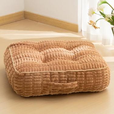 Imagem de Almofada lavável de 15,2 cm para adultos, almofada de meditação, capa de veludo cotelê misturada tufada removível, grande piso quadrado sentado para sala de estar ou ioga, 55 x 55 cm, lavável na