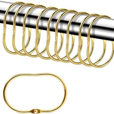 Imagem de 12 anéis de cortina de chuveiro, anéis ovais de encaixe para cortina, ganchos de chuveiro deslizantes suavemente para varão de cortina de chuveiro