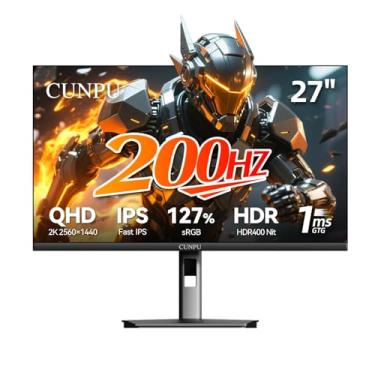 Imagem de CUNPU Monitor Gamer De 27" 200Hz 1440P, Painel Qhd 2560X Fast Ips, 127% Srgb, Max400Nit, Alto-Falante Duplo Integrado, Sincronização Adaptável, Hdmi, Dp, Inclinação, Pivô, Giro Vertical, Altura Ajus