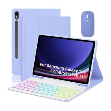 Imagem de Kit de Capa com Teclado e Mouse para Tablet Galaxy Tab S7 S8 S9 S9FE 11 Slot Caneta iluminado Suporte Modelo Protetora Recarregável Ângulos Múltiplos Desmontável