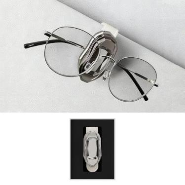 Imagem de FEXIDA Clipe de viseira de operação com uma mão para óculos de sol, suporte antiderrapante para óculos de sol de couro e cristal de carro, clipes com caixa de presente, acessórios de carro para homens