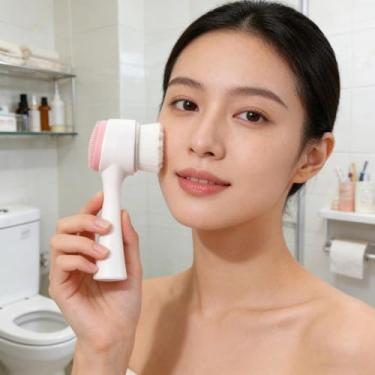 Imagem de 1 escova de limpeza facial manual dupla face 2 em 1, adequada para limpar poros, remover maquiagem e massagear
