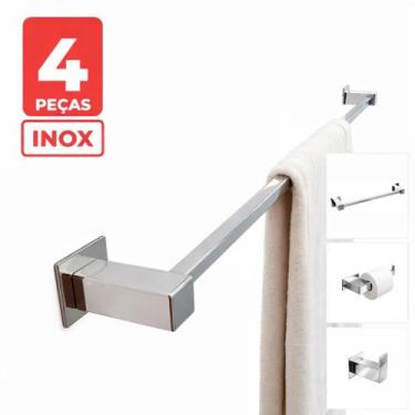 Imagem de Porta Toalha Inox 80cm - Kit Acessórios Banheiro 4 Peças. - Decora