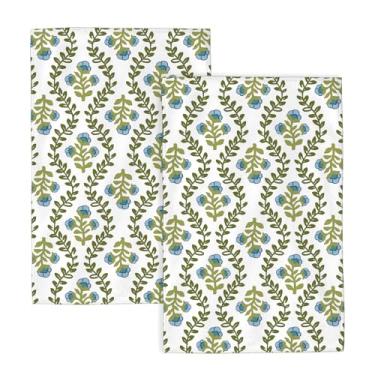 Imagem de Sorktse Toalhas de cozinha florais verdes azul sálvia vintage folhas florais verdes sálvia toalha de prato 40 × 61 centímetros panos de mão macios absorventes flores para secagem de cozinha conjunto