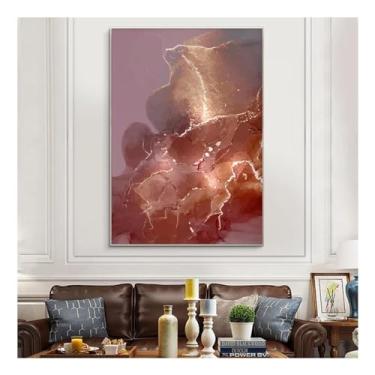 Imagem de Pôster em tela rosa abstrata moderna em mármore dourado rosa para decoração de sala de estar - (70 x 90 cm) moldura interna de 28 x 35 polegadas