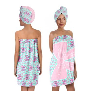 Imagem de Toalha de laço para mulheres e meninas – envoltório de spa de microfibra com turbante de toalha de cabelo – conjunto de saia de banho de secagem rápida para viagens, dormitório, piscina, praia