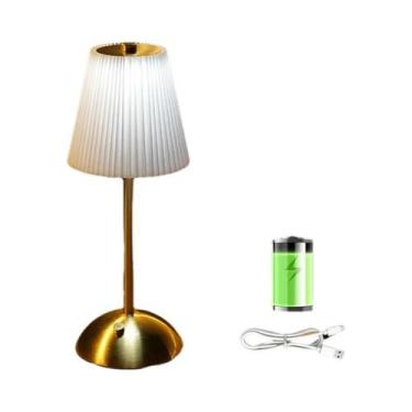 Imagem de Luminária De Mesa Pequena Sem Fio Com Plissado, Recarregável via USB, 