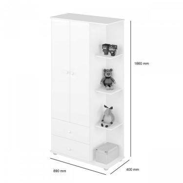 Imagem de Guarda Roupa Infantil Com Cantoneira 2 Portas 2 Gavetas Móveis Percasa Branco/fresno