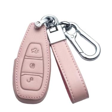 Imagem de Capa de couro para chave remota de carro compatível com Ford Fiesta Focus 3 4 ST Mondeo Ecosport Kuga Ranger C-Max S-Max Acessórios para chaveiro automotivo(B-Pink)