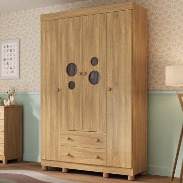 Imagem de Guarda-roupa Infantil 122cm Com Vidro 4 Portas E 2 Gavetas Bombom Multimóveis MP4463 Madeirado