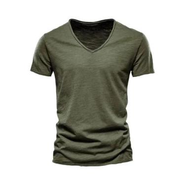 Imagem de Camiseta Masculina Slim Fit De Algodão Com Decote Em V, Design Fashion