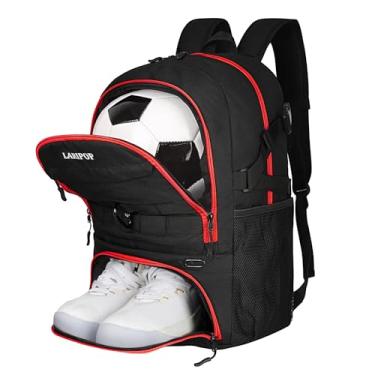 Imagem de LARIPOP Mochila de futebol, bolsa de futebol com suporte de bola e compartimento para sapatos, bolsas de treinamento de equipamentos esportivos para basquete, futebol, vôlei e acessórios