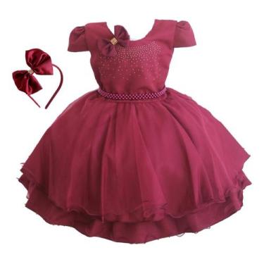 Imagem de Vestido Festa Infantil Marsaka Luxo Luva E Tiara, Marsala, 3