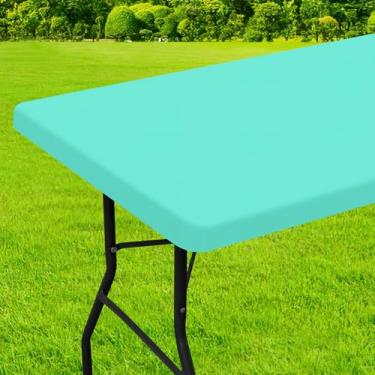 Imagem de homing Capa de mesa retangular, toalha de mesa elástica de poliéster impermeável, adequada para mesas dobráveis de 1,8 m, protetor de mesa lavável para piquenique, acampamento, ao ar livre (água, 76
