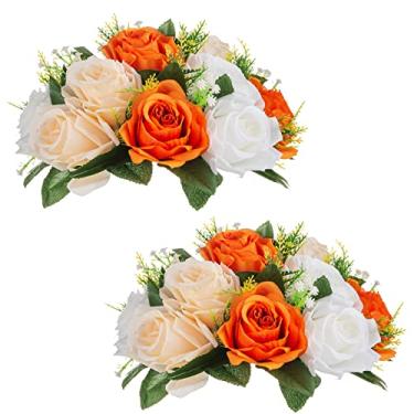 Imagem de NUPTIO Bolas de flores para centros de mesa de casamento: 24 cm de diâmetro, laranja, arranjo de bolas de flores artificiais, buquê, decoração de mesa de festa de outono - casamentos de outono rosa