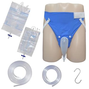 Imagem de Cateteres externos de para homens idosos de 80 anos, mictório portátil de silicone com 2 bolsas de coleta de urina (1000 ml + 2000 ml), 2 tubos (1 m + 2 m), 1 gancho S, 1 calça de